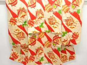 アンティーク　糸巻きに花模様着物